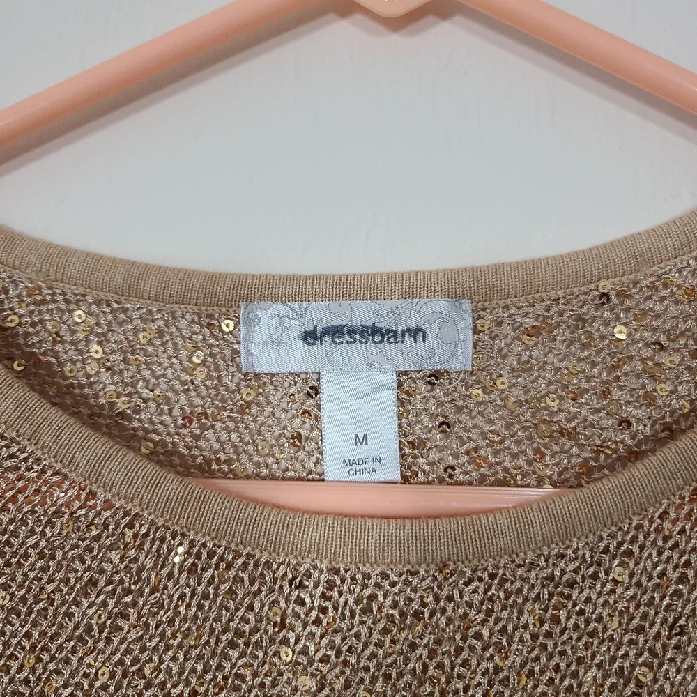 Dressbarn Gold Sequin Knit‎ Batwing Sleeve Blouse Womens Size Medium
